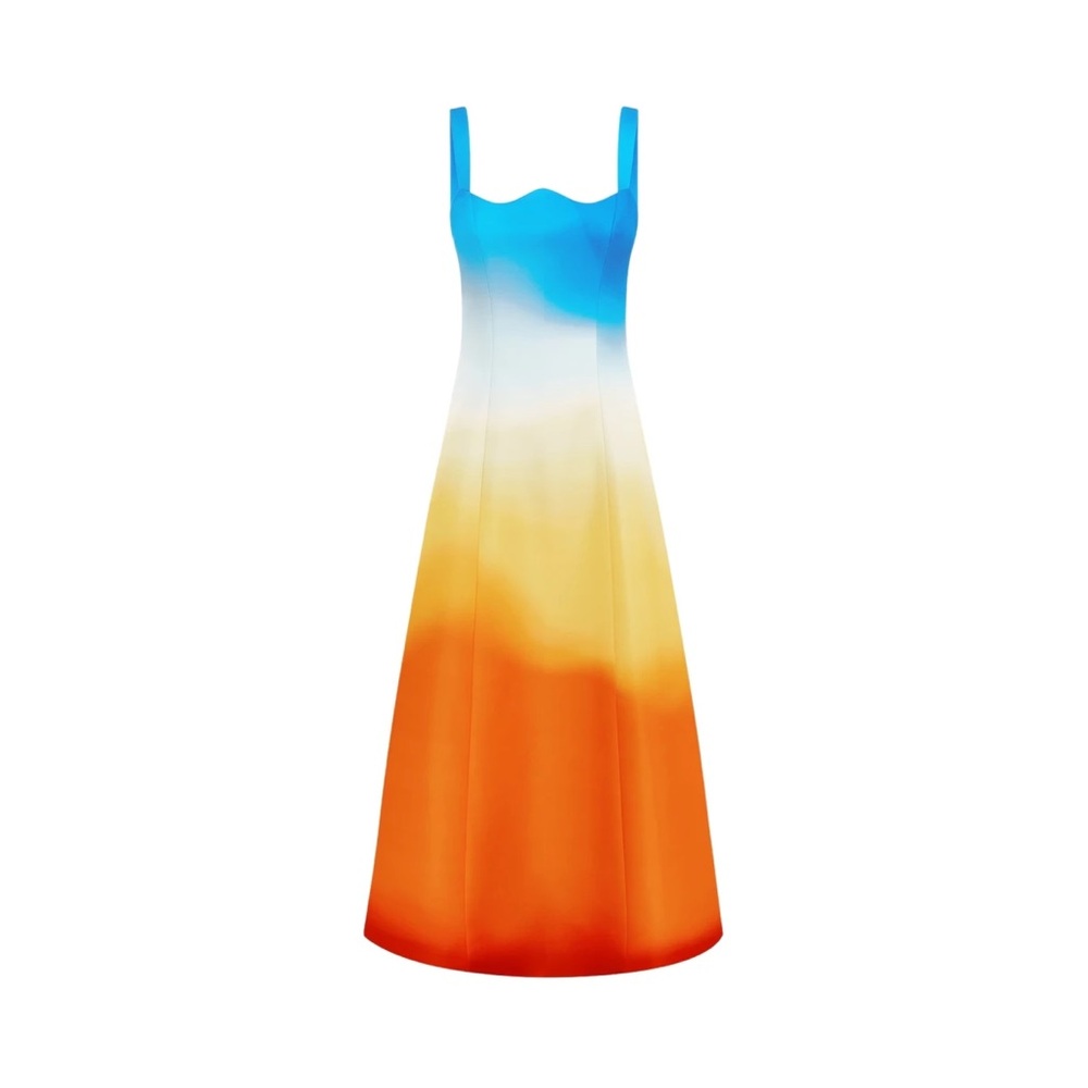Leo Lin Odette A-Line Midi Dress Enigma Tie Dye‎ Rainbow Coquette Colorful sz 2